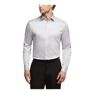 Calvin Klein Refined Cotton Stretch Slim Fit Dress Shirt Grey Size 15 34/35